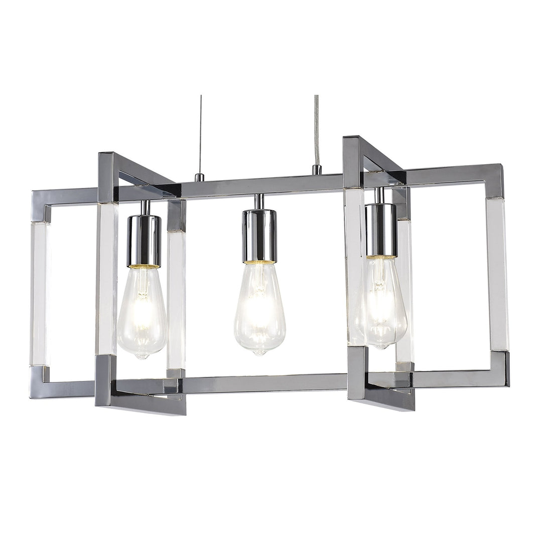 Diyas IL32782 Canto Rectangular Pendant 3 Light E27 Polished Nickel/Acrylic