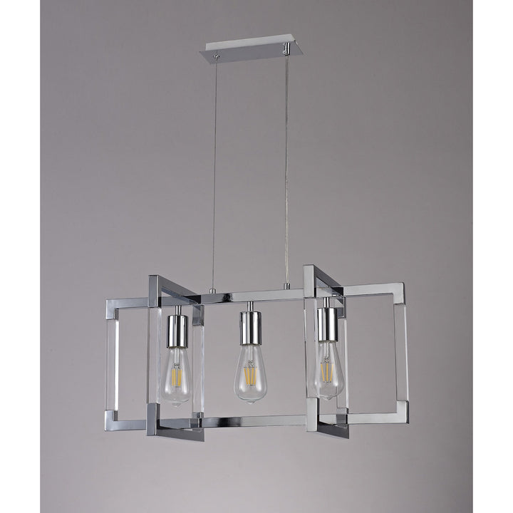 Diyas IL32782 Canto Rectangular Pendant 3 Light E27 Polished Nickel/Acrylic