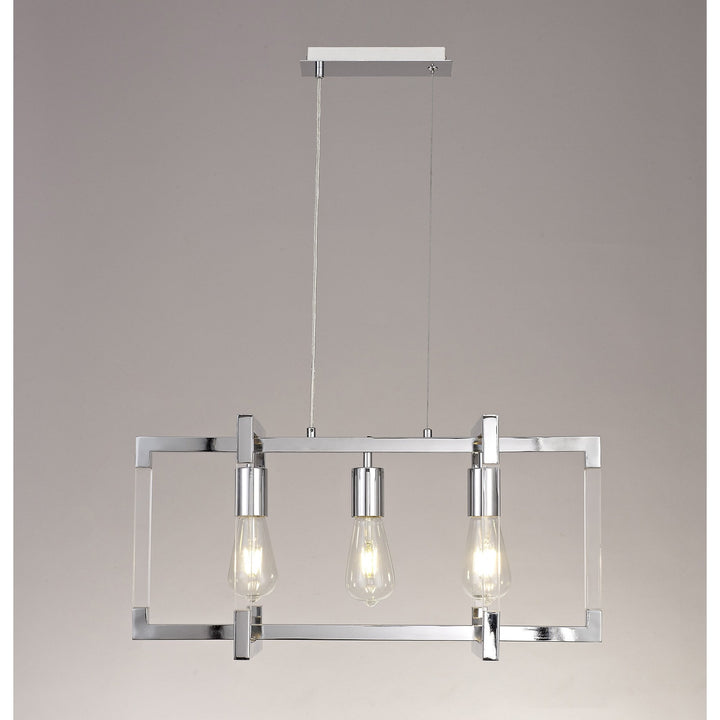 Diyas IL32782 Canto Rectangular Pendant 3 Light E27 Polished Nickel/Acrylic