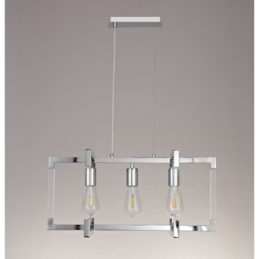 Diyas IL32782 Canto Rectangular Pendant 3 Light E27 Polished Nickel/Acrylic