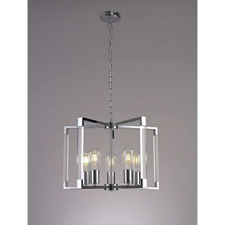 Diyas IL32783 Canto Pendant 5 Light E27 Polished Nickel/Acrylic