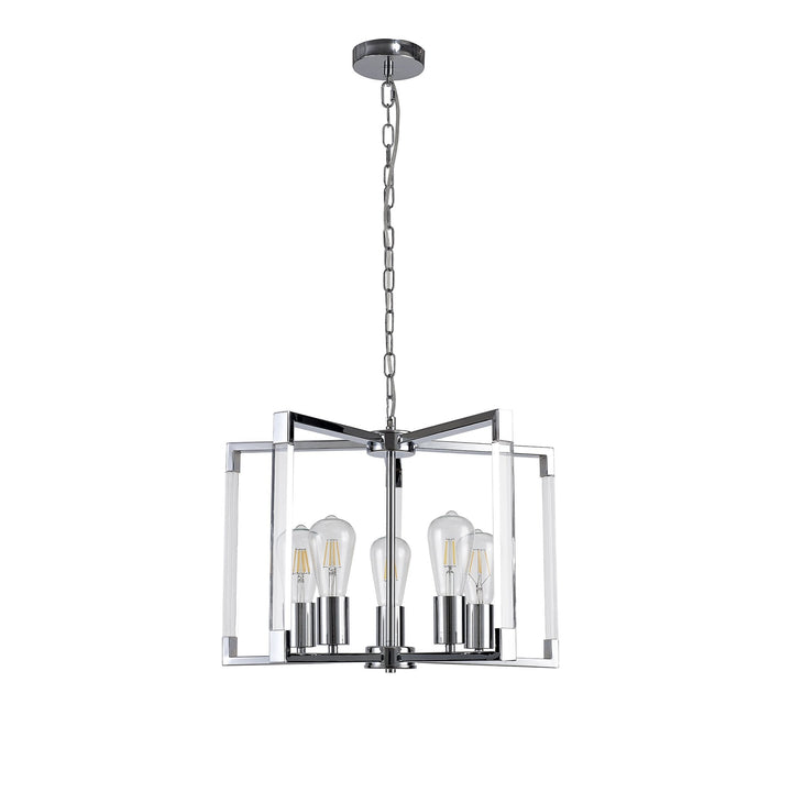 Diyas IL32783 Canto Pendant 5 Light E27 Polished Nickel/Acrylic