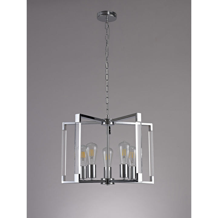 Diyas IL32783 Canto Pendant 5 Light E27 Polished Nickel/Acrylic