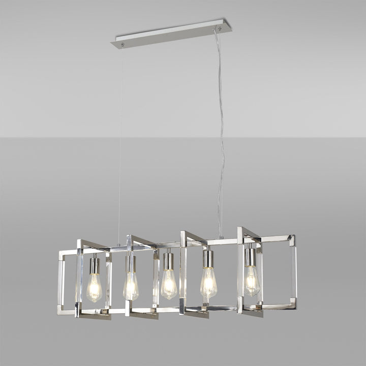 Diyas IL32785 Canto Rectangular Pendant 5 Light E27 Polished Nickel/Acrylic