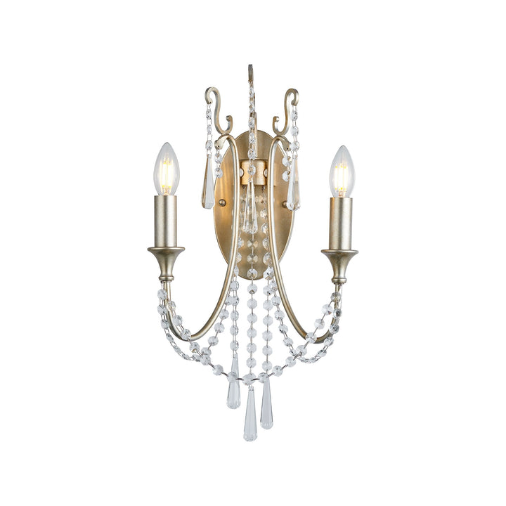 Diyas IL31849 Celine Wall Lamp 2 Light E14 Aged Silver/Clear Crystal