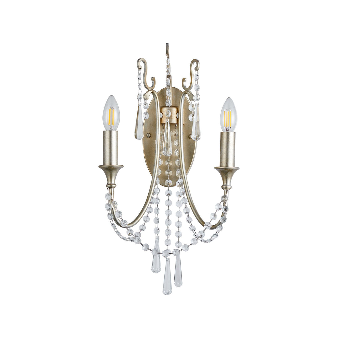 Diyas IL31849 Celine Wall Lamp 2 Light E14 Aged Silver/Clear Crystal