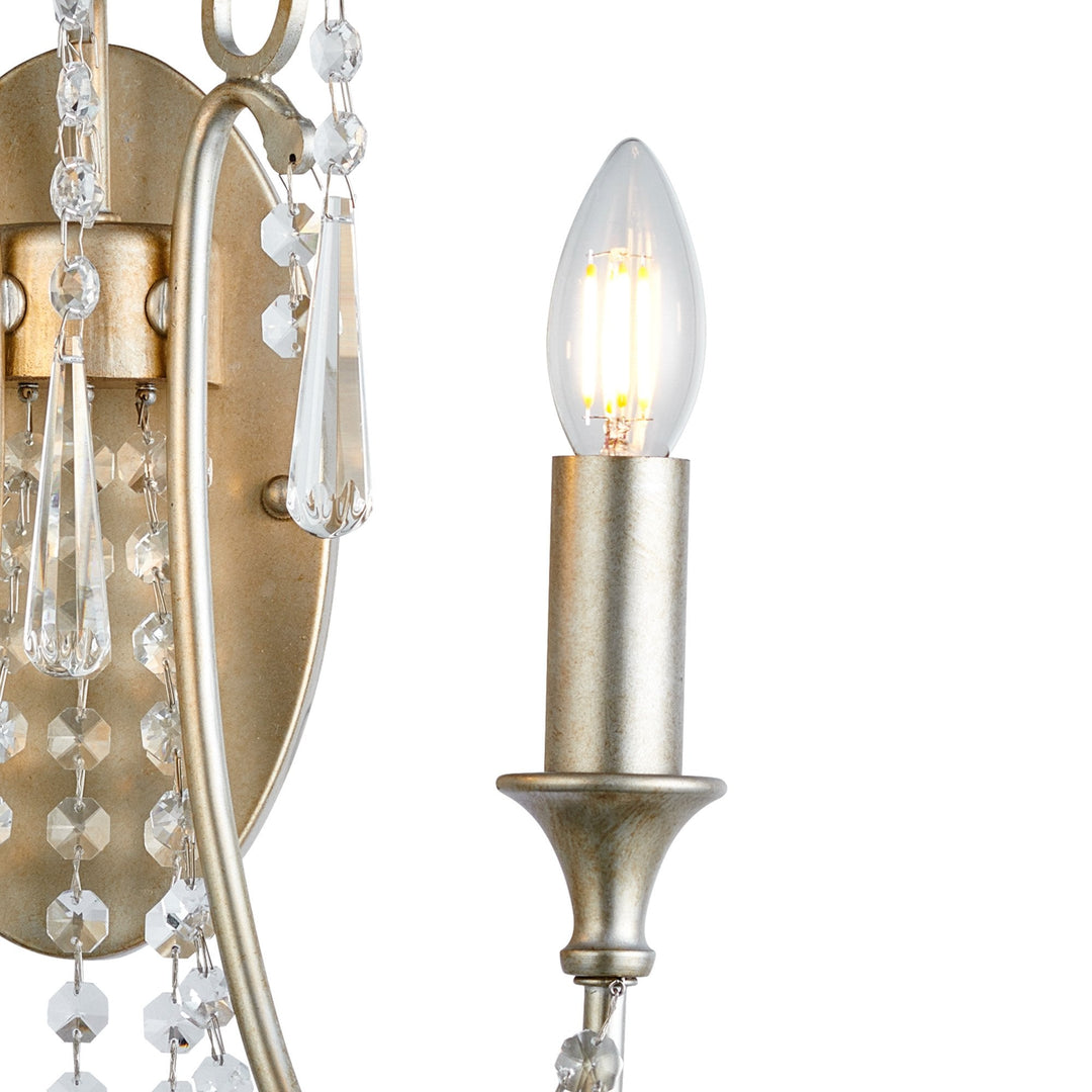 Diyas IL31849 Celine Wall Lamp 2 Light E14 Aged Silver/Clear Crystal