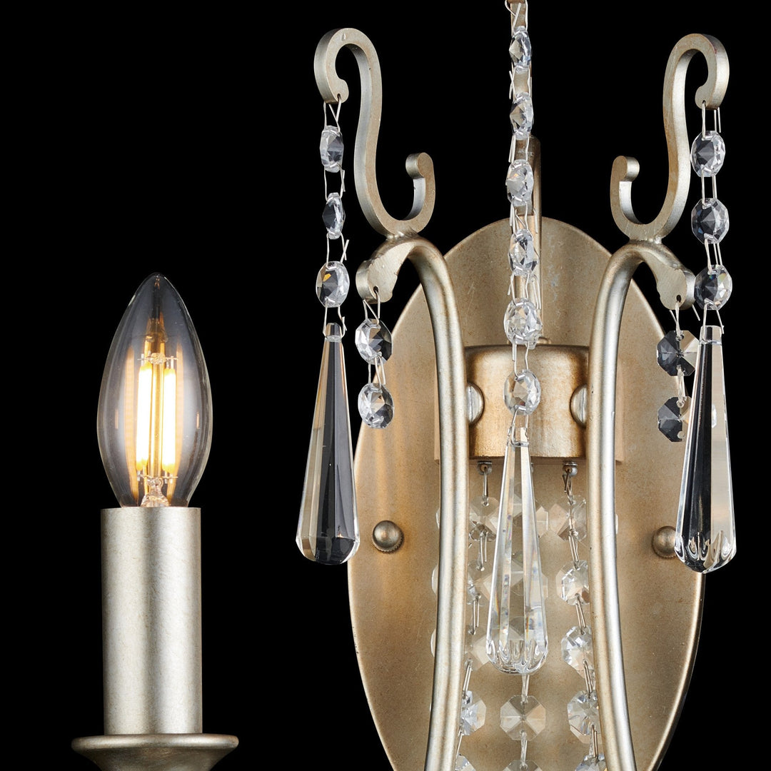 Diyas IL31849 Celine Wall Lamp 2 Light E14 Aged Silver/Clear Crystal