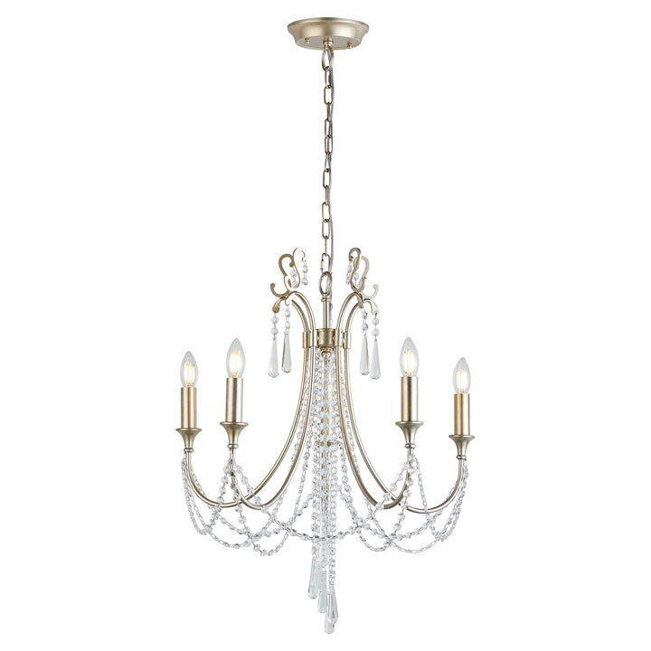 Diyas IL31844 Celine Pendant Chandelier 5 Light E14 Aged Silver/Clear Crystal