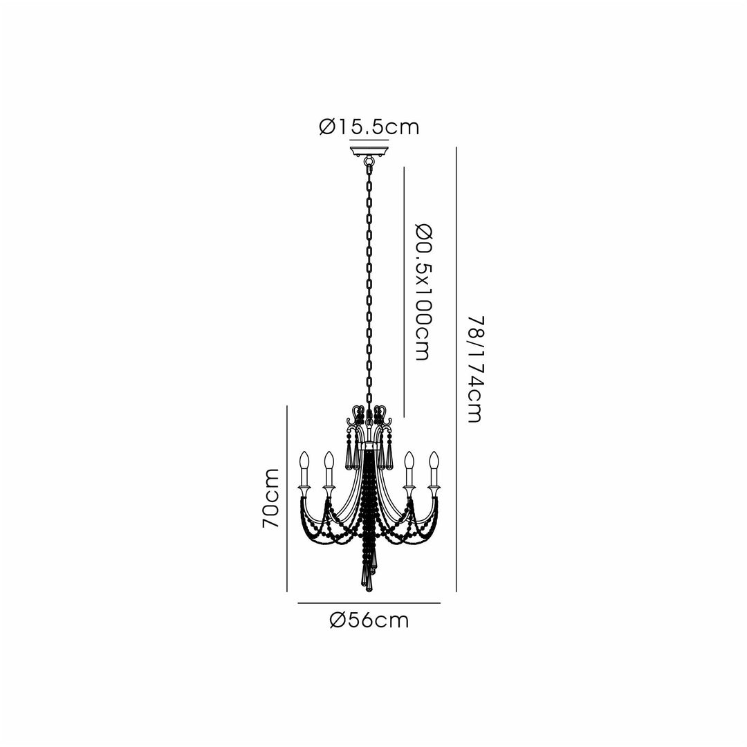 Diyas IL31844 Celine Pendant Chandelier 5 Light E14 Aged Silver/Clear Crystal