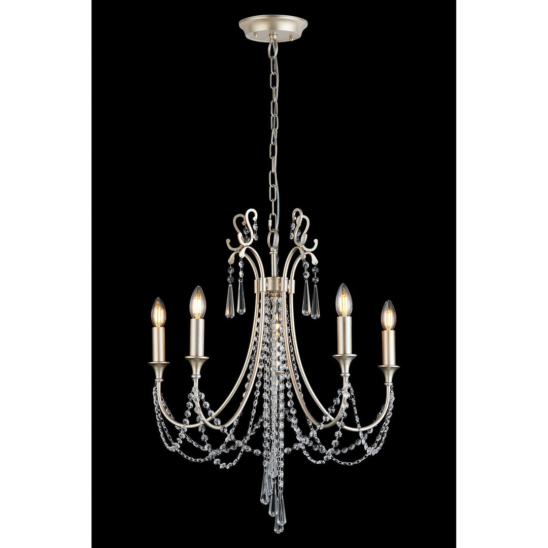 Diyas IL31844 Celine Pendant Chandelier 5 Light E14 Aged Silver/Clear Crystal