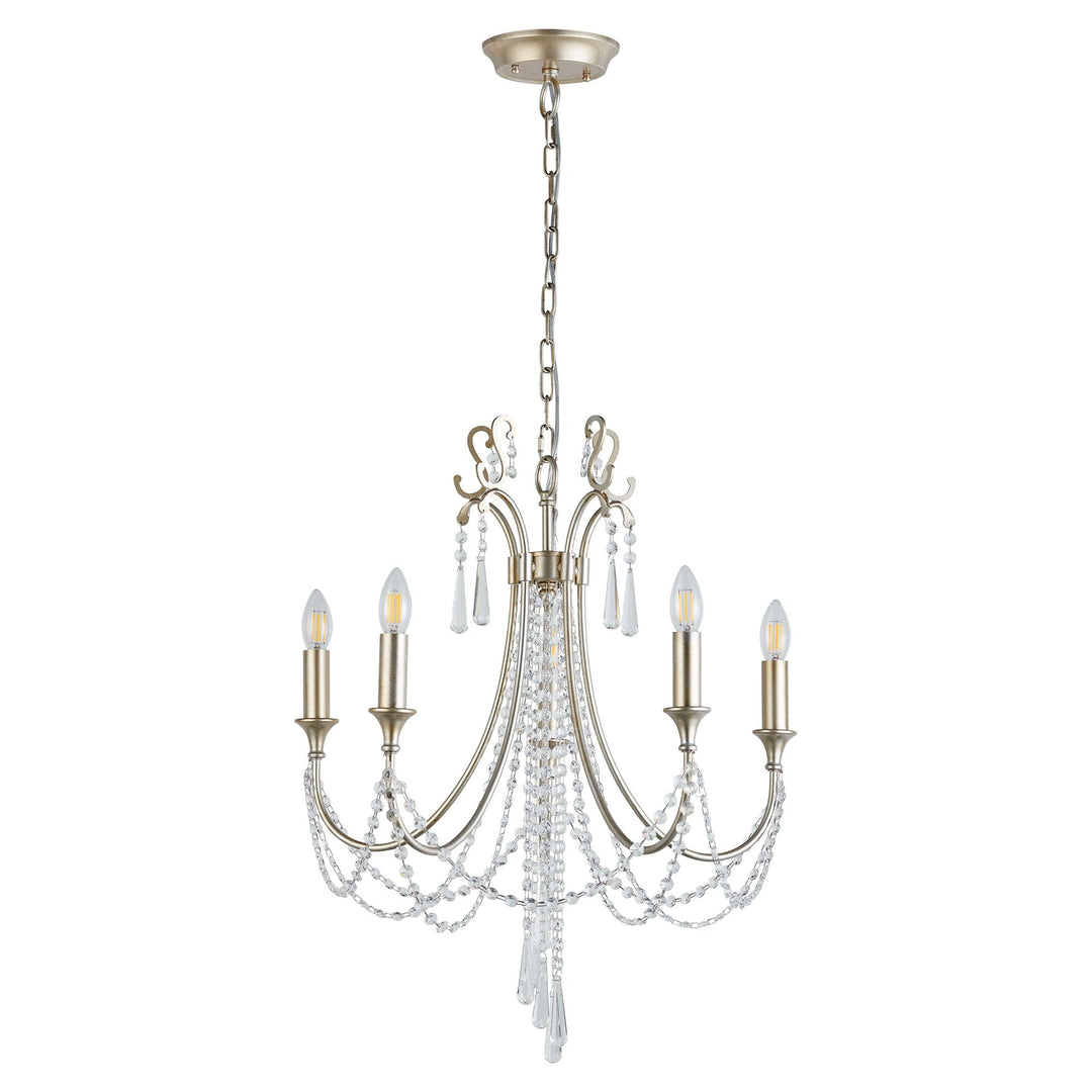 Diyas IL31844 Celine Pendant Chandelier 5 Light E14 Aged Silver/Clear Crystal