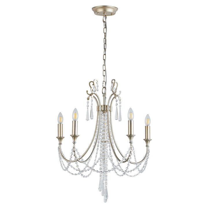 Diyas IL31844 Celine Pendant Chandelier 5 Light E14 Aged Silver/Clear Crystal