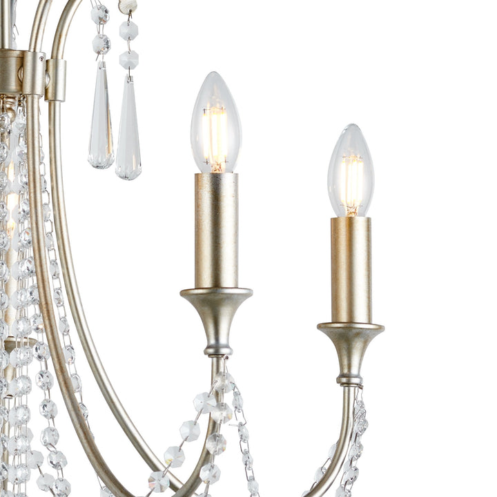 Diyas IL31844 Celine Pendant Chandelier 5 Light E14 Aged Silver/Clear Crystal