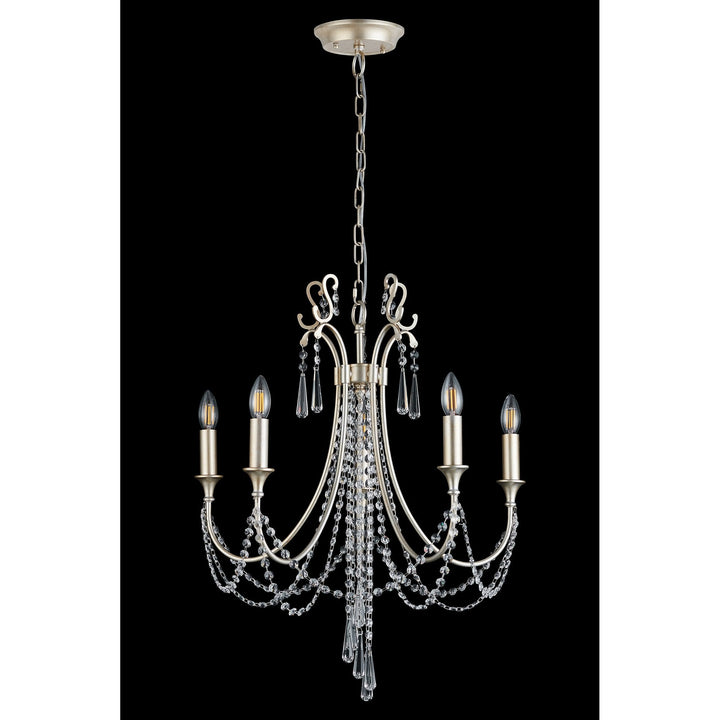 Diyas IL31844 Celine Pendant Chandelier 5 Light E14 Aged Silver/Clear Crystal