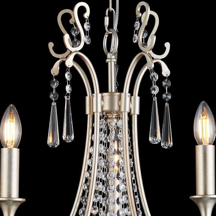 Diyas IL31844 Celine Pendant Chandelier 5 Light E14 Aged Silver/Clear Crystal