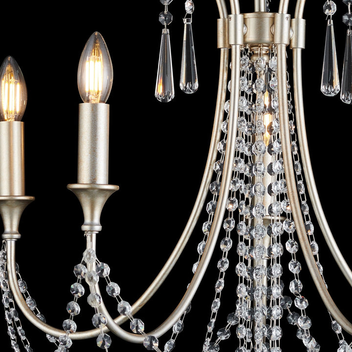 Diyas IL31844 Celine Pendant Chandelier 5 Light E14 Aged Silver/Clear Crystal