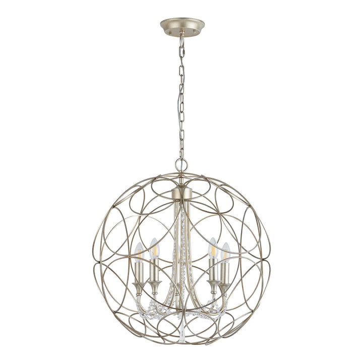 Diyas IL31850 Celine Pendant Sphere 5 Light E14 Aged Silver/Clear Crystal