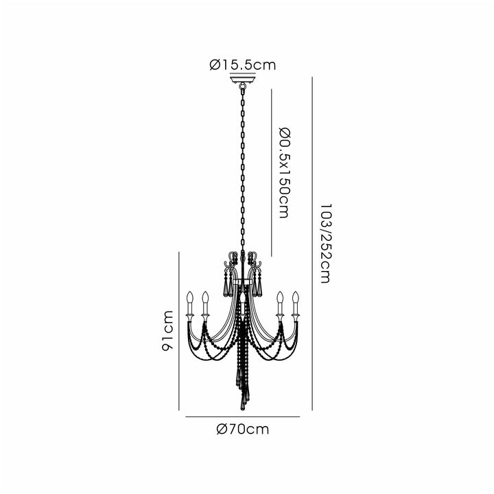 Diyas IL31845 Celine Pendant Chandelier 8 Light E14 Aged Silver/Clear Crystal