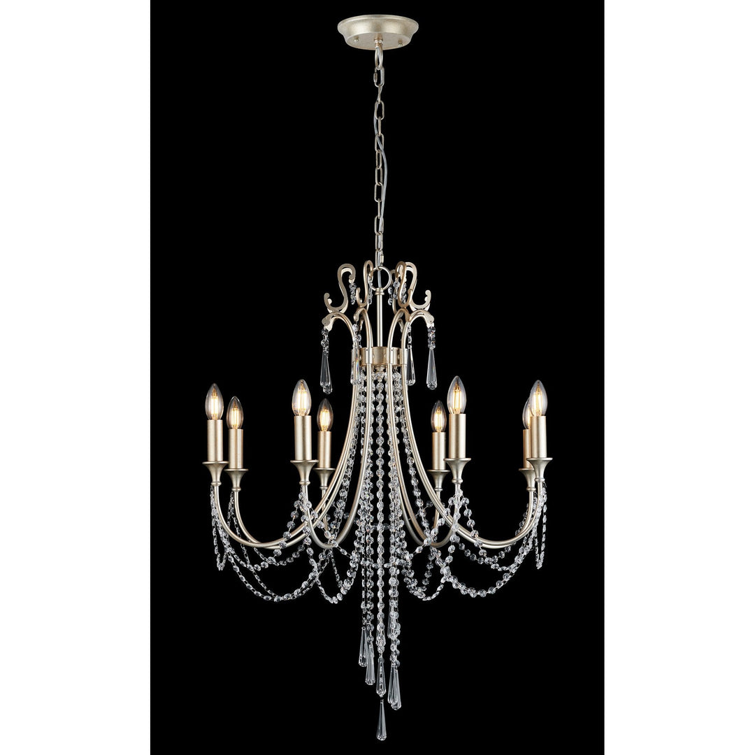 Diyas IL31845 Celine Pendant Chandelier 8 Light E14 Aged Silver/Clear Crystal