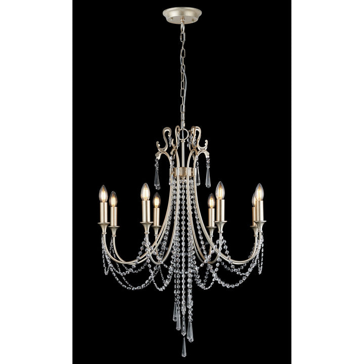 Diyas IL31845 Celine Pendant Chandelier 8 Light E14 Aged Silver/Clear Crystal