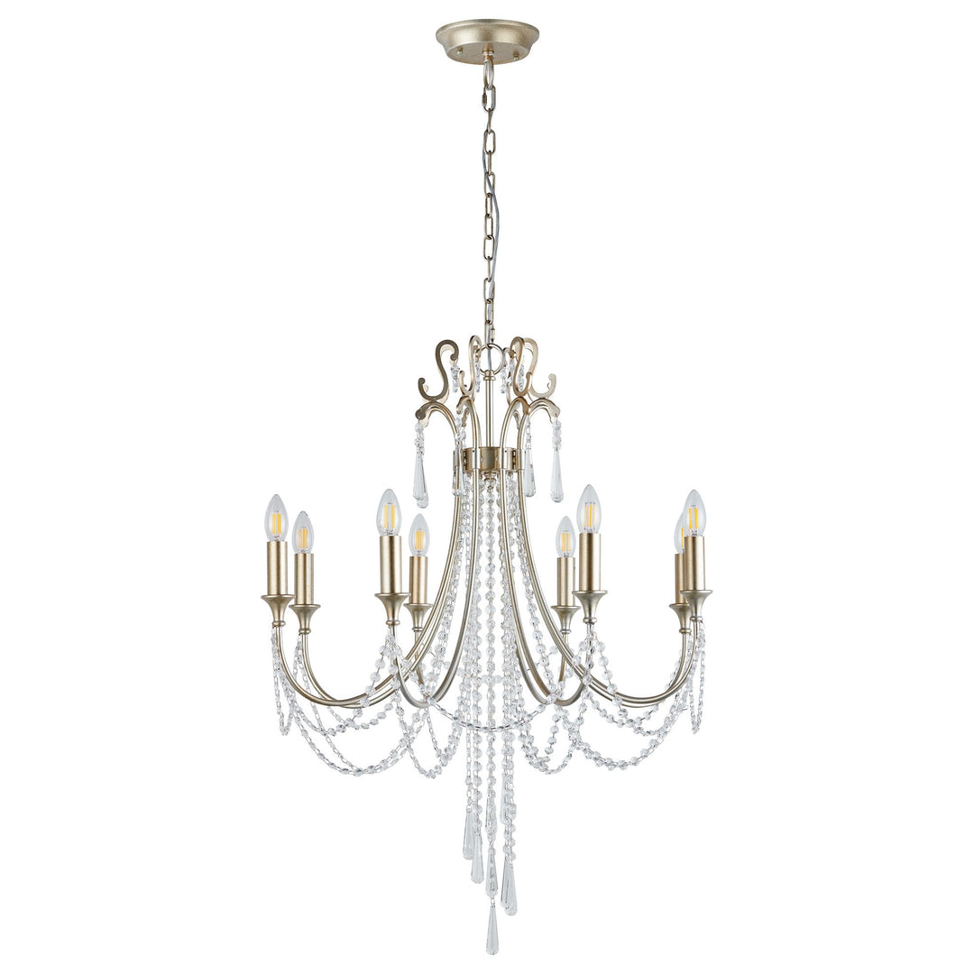 Diyas IL31845 Celine Pendant Chandelier 8 Light E14 Aged Silver/Clear Crystal