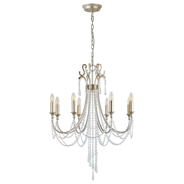 Diyas IL31845 Celine Pendant Chandelier 8 Light E14 Aged Silver/Clear Crystal