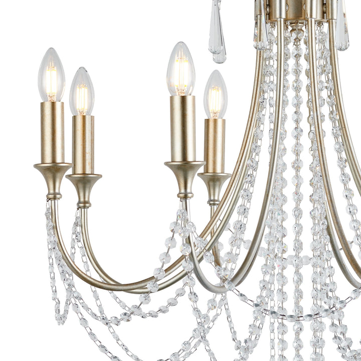 Diyas IL31845 Celine Pendant Chandelier 8 Light E14 Aged Silver/Clear Crystal