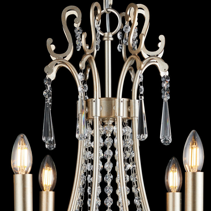 Diyas IL31845 Celine Pendant Chandelier 8 Light E14 Aged Silver/Clear Crystal