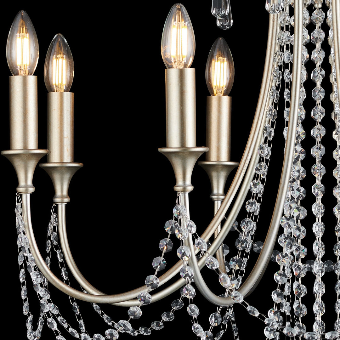 Diyas IL31845 Celine Pendant Chandelier 8 Light E14 Aged Silver/Clear Crystal