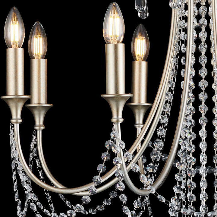 Diyas IL31845 Celine Pendant Chandelier 8 Light E14 Aged Silver/Clear Crystal