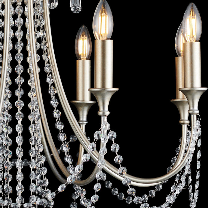 Diyas IL31845 Celine Pendant Chandelier 8 Light E14 Aged Silver/Clear Crystal