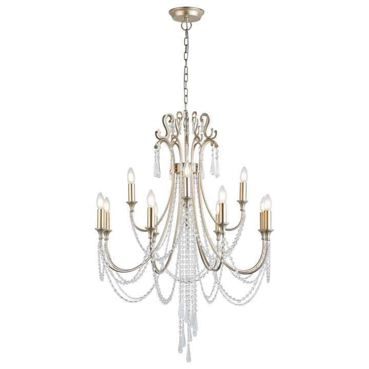 Diyas IL31846 Celine Pendant Chandelier 12 Light E14 Aged Silver/Clear Crystal