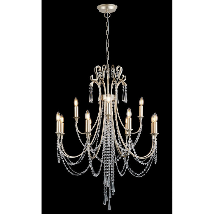 Diyas IL31846 Celine Pendant Chandelier 12 Light E14 Aged Silver/Clear Crystal