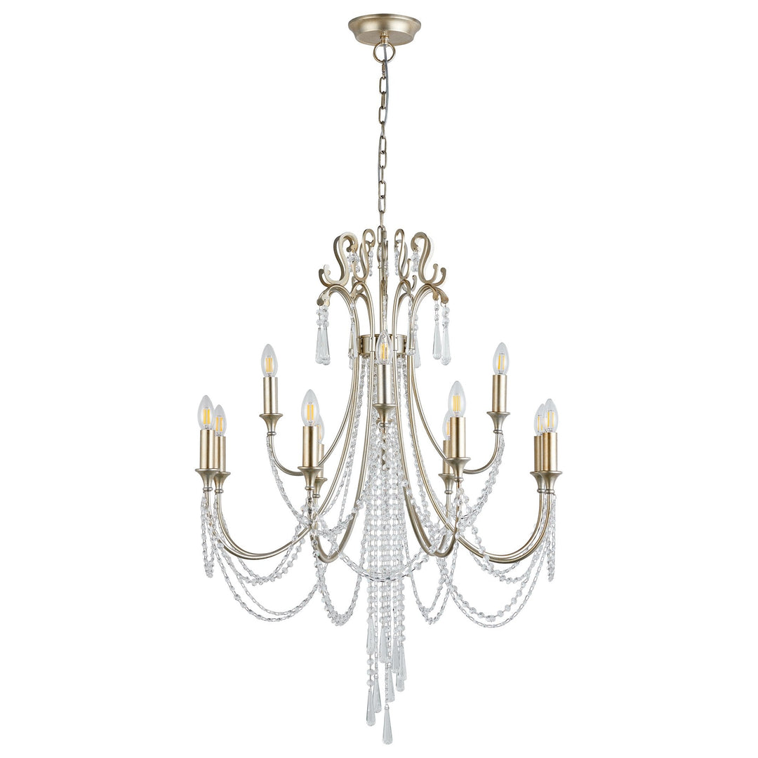 Diyas IL31846 Celine Pendant Chandelier 12 Light E14 Aged Silver/Clear Crystal