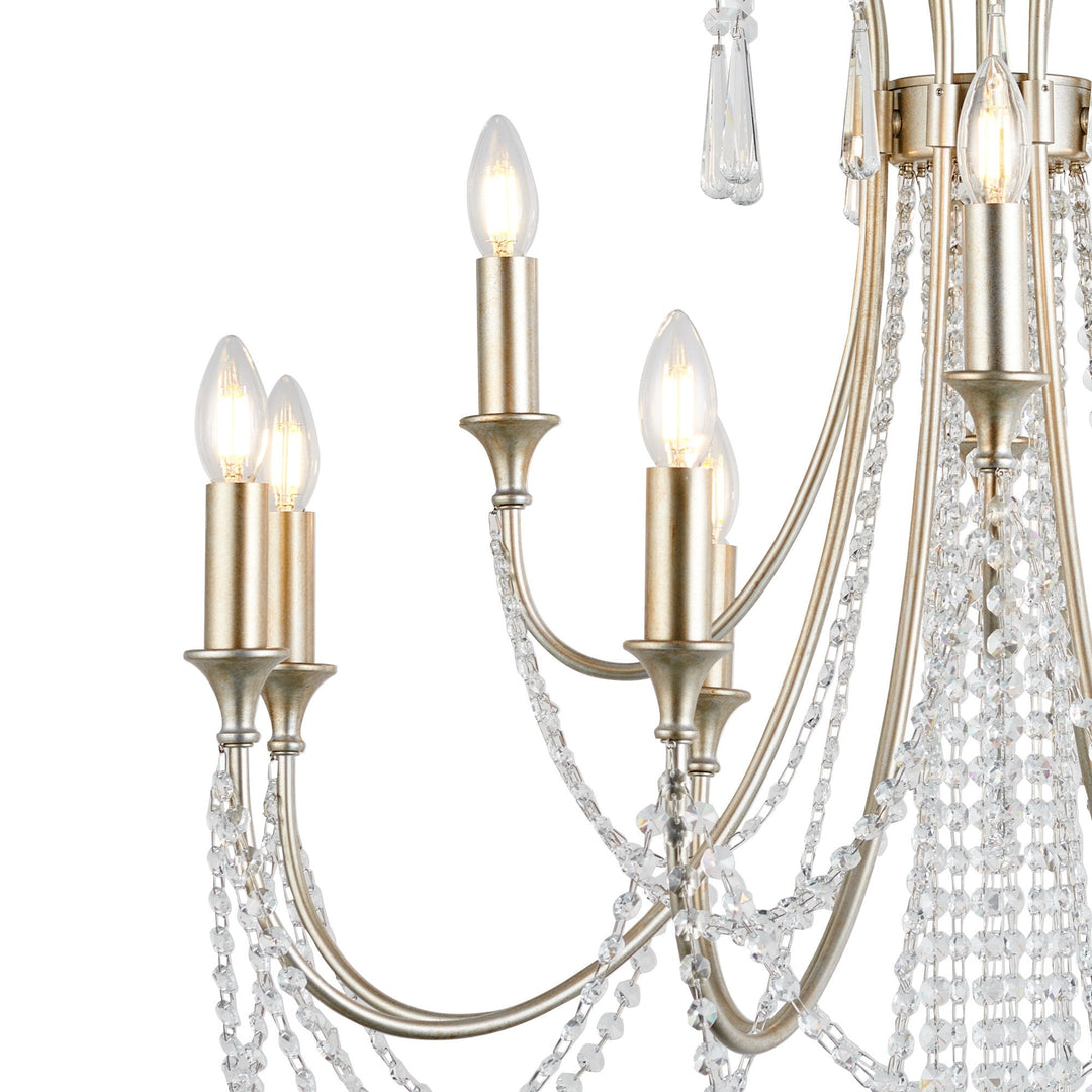 Diyas IL31846 Celine Pendant Chandelier 12 Light E14 Aged Silver/Clear Crystal