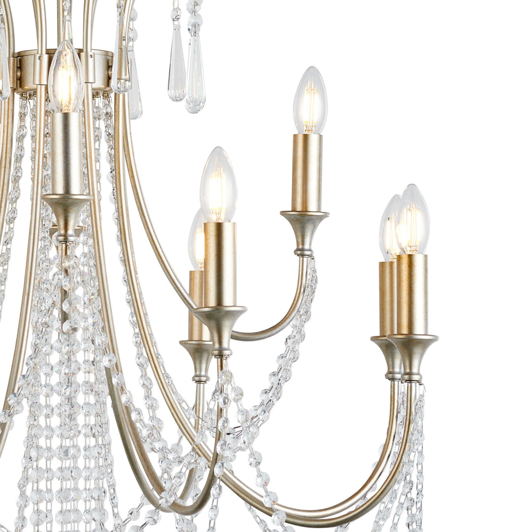 Diyas IL31846 Celine Pendant Chandelier 12 Light E14 Aged Silver/Clear Crystal