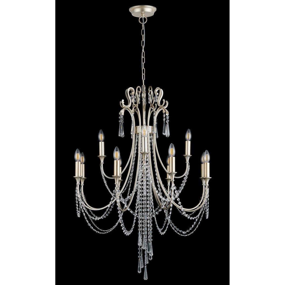 Diyas IL31846 Celine Pendant Chandelier 12 Light E14 Aged Silver/Clear Crystal