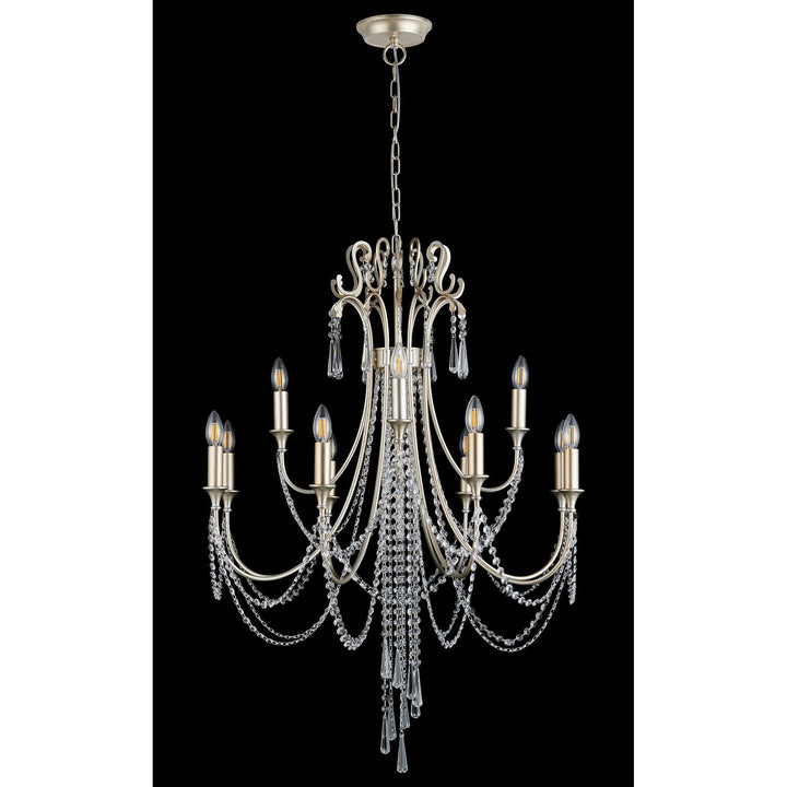 Diyas IL31846 Celine Pendant Chandelier 12 Light E14 Aged Silver/Clear Crystal