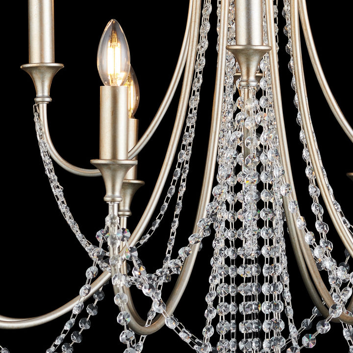 Diyas IL31846 Celine Pendant Chandelier 12 Light E14 Aged Silver/Clear Crystal