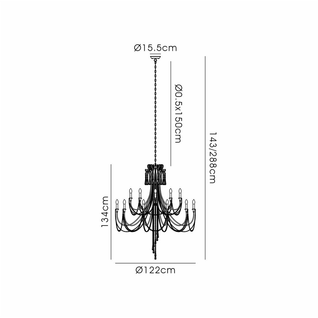 Diyas IL31847 Celine Pendant Chandelier 15 Light E14 Aged Silver/Clear Crystal