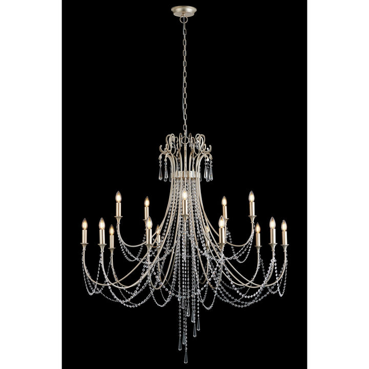 Diyas IL31847 Celine Pendant Chandelier 15 Light E14 Aged Silver/Clear Crystal