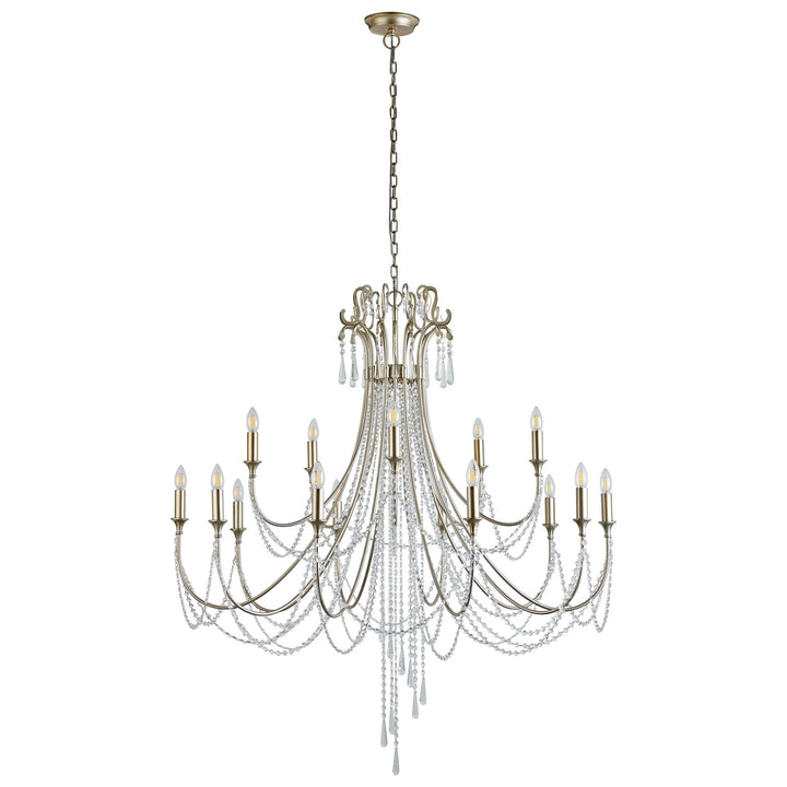 Diyas IL31847 Celine Pendant Chandelier 15 Light E14 Aged Silver/Clear Crystal