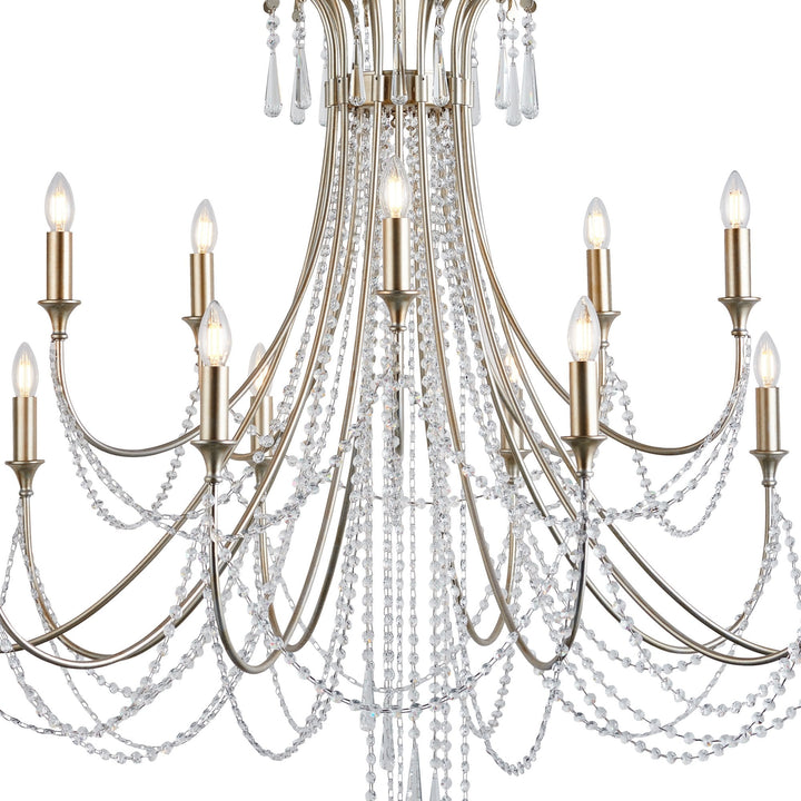 Diyas IL31847 Celine Pendant Chandelier 15 Light E14 Aged Silver/Clear Crystal