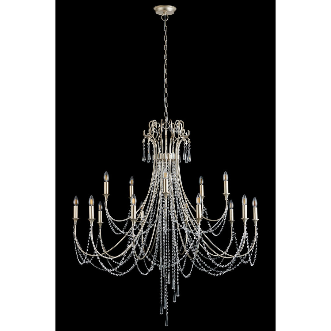 Diyas IL31847 Celine Pendant Chandelier 15 Light E14 Aged Silver/Clear Crystal