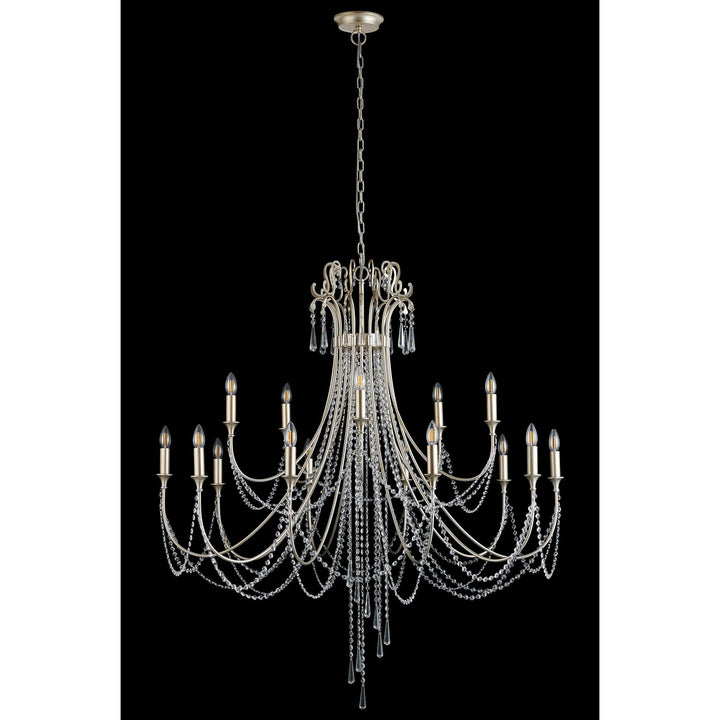 Diyas IL31847 Celine Pendant Chandelier 15 Light E14 Aged Silver/Clear Crystal