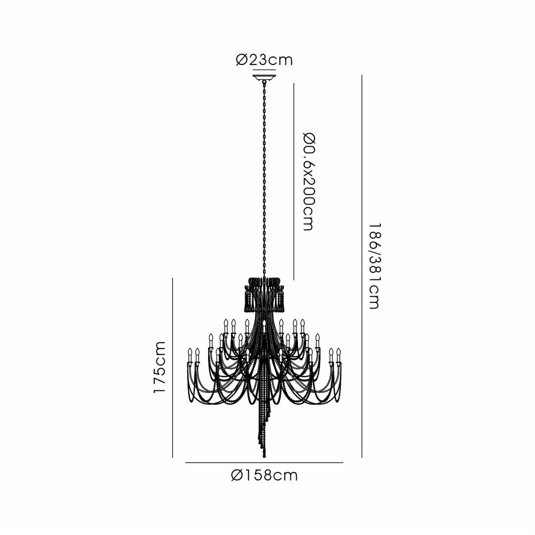 Diyas IL31848 Celine Pendant Chandelier 28 Light E14 Aged Silver/Clear Crystal