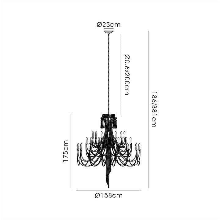 Diyas IL31848 Celine Pendant Chandelier 28 Light E14 Aged Silver/Clear Crystal