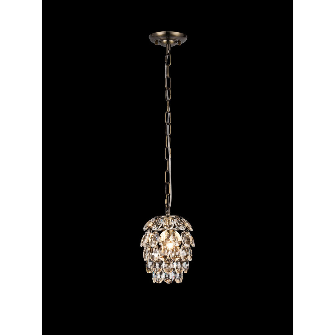 Diyas IL32839AB Coniston Pendant 5 Layer 1 Light E27 Antique Brass/Crystal