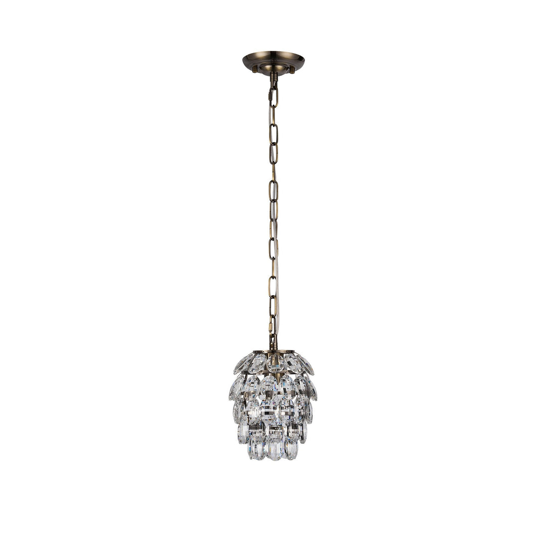 Diyas IL32839AB Coniston Pendant 5 Layer 1 Light E27 Antique Brass/Crystal